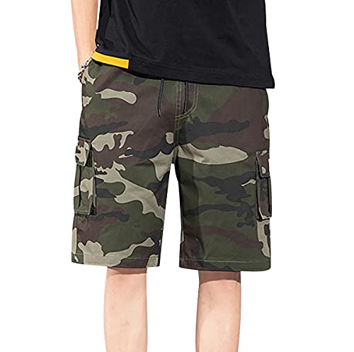 Cargo Shorts Herren Cargohose Herren Kurz Cargoshorts Mens Camo Cargo Shorts Jogger Kurze Hose Herren Kurze Hosen Männer Freizeithose Tarn Shorts Combat Cargo Short Camouflage Tactical Armee Grün 8XL von Peuignao