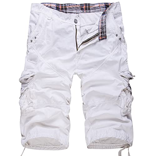 Cargo Shorts Herren Cargohose Herren Kurz Cargoshorts Mens Cargo Shorts Jogger Kurze Hose Herren Kurze Hosen Männer Army Shorts Combat Cargo Short Arbeits Lounge Tactical Shorts Herren Baggy Weiß 31 von Peuignao