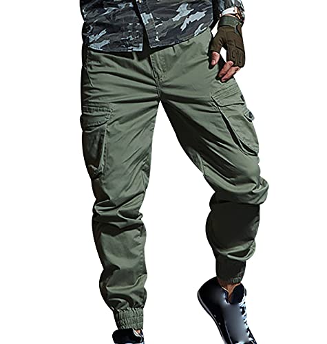 Cargohose Camouflage Herren Freizeithose Herren Lang Zip Cargo Hose Mens Cargo Pants Herr Cargo-Hosen Cargo-Hose Zipp-Off-Cargohose Combat Cargo Hose Cargo Männer Hosen Cargo Jogging Pant Tarn Grün 34 von Peuignao