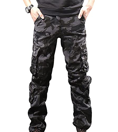 Cargohose Camouflage Herren Freizeithose Herren Lang Zip Cargo Hose Mens Cargo Pants Herr Cargo-Hosen Zipp-Off-Cargohose Combat Cargo Jogger Hose Cargo Männer Hosen Cargo Pant Baggy Tarn Schwarz 32 von Peuignao