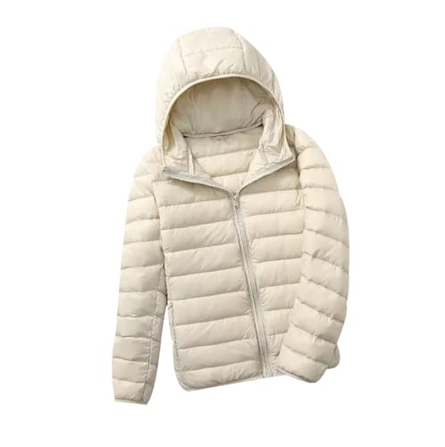 Daunenjacke Damen Leicht Leichte Dünne Daunenjacke Ultraleichte Daunen Steppjacke Daunenmantel Damen Puffer Jacket Damen mit Kapuze Winter Down Jacket Women Soft Warme Puffer Mantel Damen Beige 4XL von Peuignao