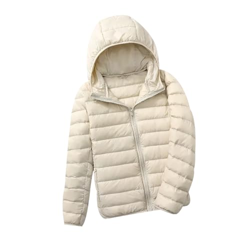 Daunenjacke Damen Leicht Leichte Dünne Daunenjacke Ultraleichte Daunen Steppjacke Daunenmantel Damen Puffer Jacket Damen mit Kapuze Winter Down Jacket Women Soft Warme Puffer Mantel Damen Beige M von Peuignao