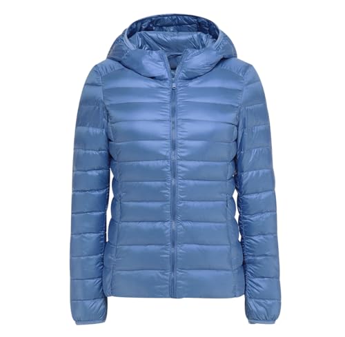Daunenjacke Damen Leicht Leichte Dünne Daunenjacke Ultraleichte Daunen Steppjacke Daunenmantel Damen Puffer Jacket Damen mit Kapuze Winter Down Jacket Women Soft Warme Puffer Mantel Damen Blau 4XL von Peuignao