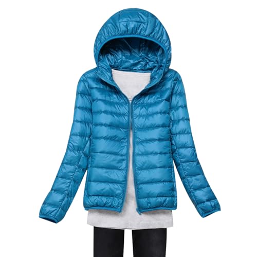 Daunenjacke Damen Leicht Leichte Dünne Daunenjacke Ultraleichte Daunen Steppjacke Daunenmantel Damen Puffer Jacket Damen mit Kapuze Winter Down Jacket Women Soft Warme Puffer Mantel Damen Blau 8XL von Peuignao