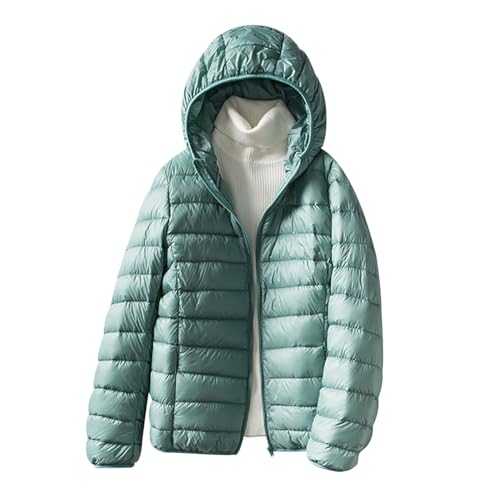 Daunenjacke Damen Leicht Leichte Dünne Daunenjacke Ultraleichte Daunen Steppjacke Daunenmantel Damen Puffer Jacket Damen mit Kapuze Winter Down Jacket Women Soft Warme Puffer Mantel Damen Grün 4XL von Peuignao