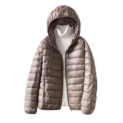 Daunenjacke Damen Leicht Leichte Dünne Daunenjacke Ultraleichte Daunen Steppjacke Daunenmantel Damen Puffer Jacket Damen mit Kapuze Winter Down Jacket Women Soft Warme Puffer Mantel Damen Khaki XL von Peuignao