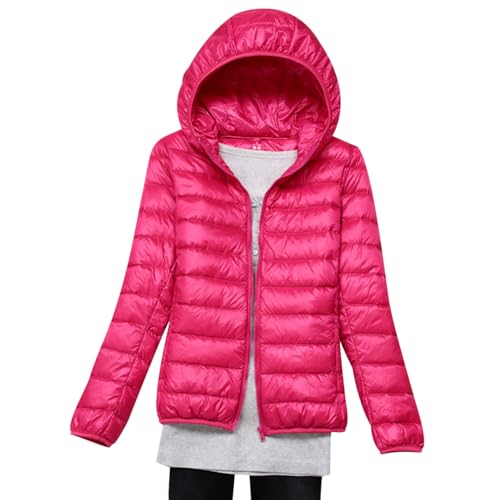 Daunenjacke Damen Leicht Leichte Dünne Daunenjacke Ultraleichte Daunen Steppjacke Daunenmantel Damen Puffer Jacket Damen mit Kapuze Winter Down Jacket Women Soft Warme Puffer Mantel Damen Rosa XL von Peuignao