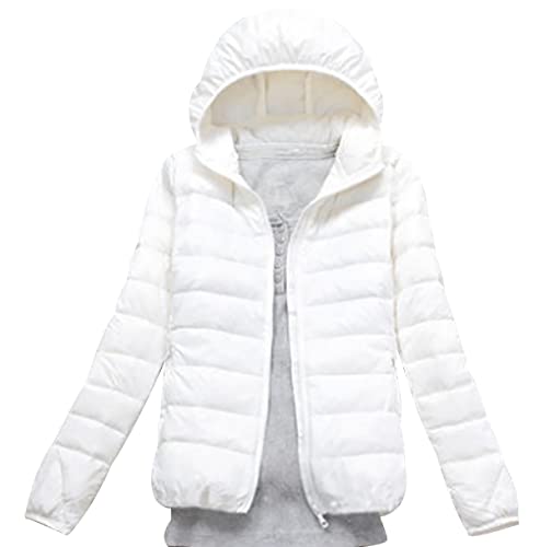 Daunenjacke Damen Leicht Packbar Puffer Jacke Leichte Steppjacke Damen Federleichte Dünne Packbare Daunenmantel Damen Leichter Steppmantel Puffer Mantel Down Jacket Daunen Pufferjacke Kaputze Weiß S von Peuignao