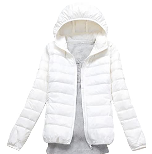 Daunenjacke Damen Leicht Packbar Puffer Jacke Leichte Steppjacke Damen Federleichte Dünne Packbare Daunenmantel Damen Leichter Steppmantel Puffer Mantel Down Jacket Daunen Pufferjacke Kaputze Weiß M von Peuignao