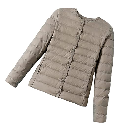 Daunenjacke Damen Leicht Packbar Puffer Jacke Leichte Steppjacke Damen Federleichte Dünne Packbare Daunenmantel Damen Leichter Steppmantel Puffer Mantel Down Jacket Daunen Warme Pufferjacke Khaki M von Peuignao