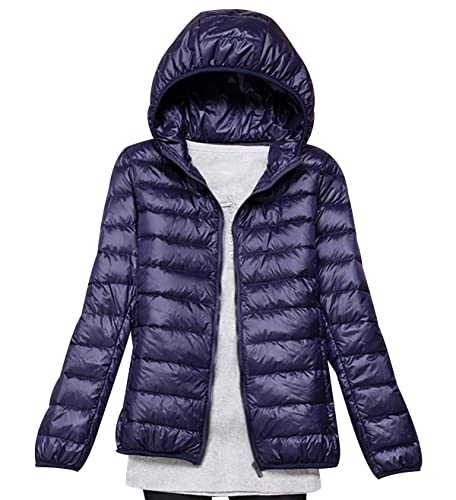 Daunenjacke Damen Leicht Packbar Puffer Jacke Leichte Steppjacke Damen Federleichte Dünne Packbare Daunenmantel Leichter Steppmantel Puffer Mantel Down Jacket Daunen Pufferjacke Kaputze Marine 3XL von Peuignao