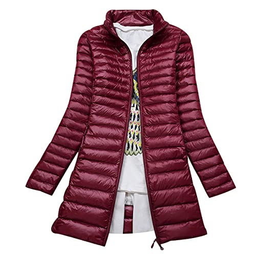 Daunenmantel Damen Lang Leichte Daunenjacke Damen Leicht Packbar Puffer Jacke Steppjacke Damen Übergangsjacke Federleichte Dünne Puffer Mantel Leichter Steppmantel Down Jacket Daunen Pufferjacke Rot L von Peuignao