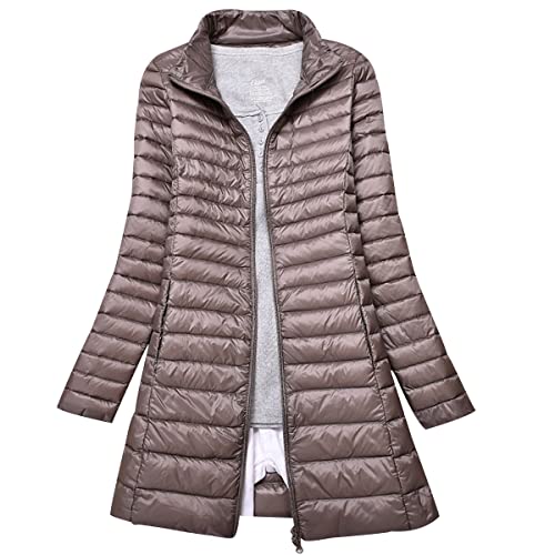 Daunenmantel Damen Lang Leichte Daunenjacke Damen Leicht Packbar Puffer Jacke Steppjacke Damen Übergangsjacke Federleichte Puffer Mantel Leichter Steppmantel Down Jacket Daunen Pufferjacke Khaki S von Peuignao