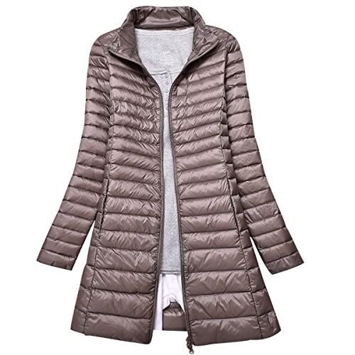 Daunenmantel Damen Lang Leichte Daunenjacke Damen Leicht Packbar Puffer Jacke Steppjacke Damen Übergangsjacke Federleichte Puffer Mantel Leichter Steppmantel Down Jacket Daunen Pufferjacke Khaki XXL von Peuignao