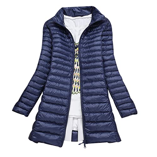 Daunenmantel Damen Lang Leichte Daunenjacke Damen Leicht Packbar Puffer Jacke Steppjacke Damen Übergangsjacke Federleichte Puffer Mantel Leichter Steppmantel Down Jacket Daunen Pufferjacke Marine L von Peuignao