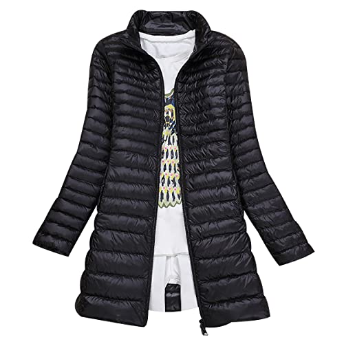 Daunenmantel Damen Lang Leichte Daunenjacke Damen Leicht Packbar Puffer Jacke Steppjacke Damen Übergangsjacke Federleichte Puffer Mantel Leichter Steppmantel Down Jacket Daunen Pufferjacke Schwarz XXL von Peuignao