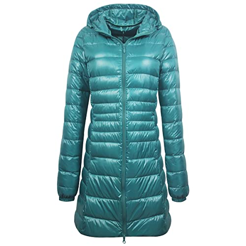 Daunenmantel Damen Lang Leichte Daunenjacke Damen Leicht Puffer Jacke Steppjacke Damen Übergangsjacke Puffer Mantel Leichter Steppmantel Winter Down Jacket Daunen Women Pufferjacke Kaputze Grün L von Peuignao