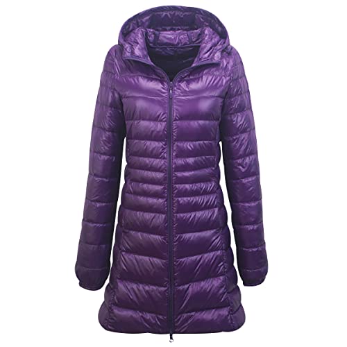 Daunenmantel Damen Lang Leichte Daunenjacke Damen Leicht Puffer Jacke Steppjacke Damen Übergangsjacke Puffer Mantel Leichter Steppmantel Winter Down Jacket Daunen Women Pufferjacke Kaputze Violett 4XL von Peuignao