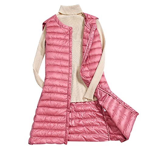 Daunenweste Damen Lang Puffer Weste Leichte Ärmellose Steppweste Lange Daunenjacke Damen Leicht Daun Weste Daunen Stepp Damen Weste Puffer Warme Mantel Jacke Ärmellos Damen Daunen Westen Frauen Rosa von Peuignao