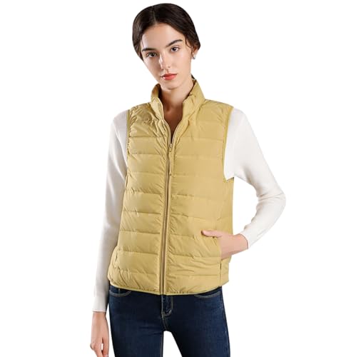 Daunenweste Damen Leicht Leichte Ärmellose Daunen Steppweste Daunenweste Daunenjacke Damen Leicht Jacke Ärmellos Puffer Weste Wattierte Weste Stepp Gesteppte Weste Damen Quilted Vest Women Gelb XXL von Peuignao