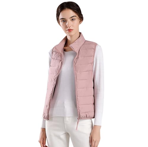 Daunenweste Damen Leicht Leichte Ärmellose Daunen Steppweste Daunenweste Daunenjacke Damen Leicht Jacke Ärmellos Puffer Weste Wattierte Weste Stepp Gesteppte Weste Damen Quilted Vest Women Rosa 3XL von Peuignao