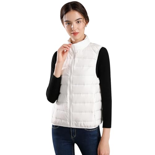 Daunenweste Damen Leicht Leichte Ärmellose Daunen Steppweste Daunenweste Daunenjacke Damen Leicht Jacke Ärmellos Puffer Weste Wattierte Weste Stepp Gesteppte Weste Damen Quilted Vest Women Weiß L von Peuignao