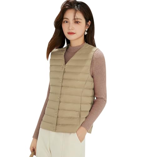 Daunenweste Damen Leicht Leichte Steppweste Damen Leicht Ärmellose Daunen Steppweste Daunenweste Damen Jacke Ärmellos Puffer Weste Damen Wattierte Aermellose Weste Stepp Gesteppte Weste Damen Kamel S von Peuignao