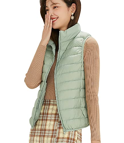 Daunenweste Damen Leicht Leichte Steppweste Damen Puffer Weste Daunen Damen Daun Weste Ärmellose Daunenjacke Jacke Ärmellos Damen Westen Frauen Stepp Damen Weste Down Vest Women Große Größen Grün M von Peuignao