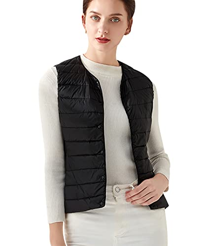 Daunenweste Damen Leicht Leichte Steppweste Damen Puffer Weste Daunen Damen Daun Weste Ärmellose Daunenjacke Jacke Ärmellos Damen Westen Frauen Stepp Weste Damenweste Down Vest Oversize Schwarz M von Peuignao