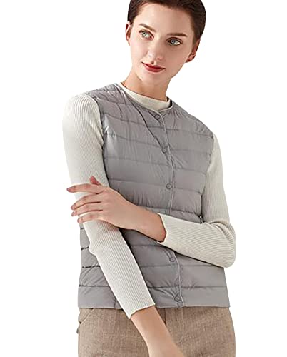 Daunenweste Damen Leicht Leichte Steppweste Damen Puffer Weste Daunen Damen Daun Weste Ärmellose Daunenjacke Jacke Ärmellos Damen Westen Frauen Stepp Weste Damenweste Down Vest Women Oversize Grau XL von Peuignao