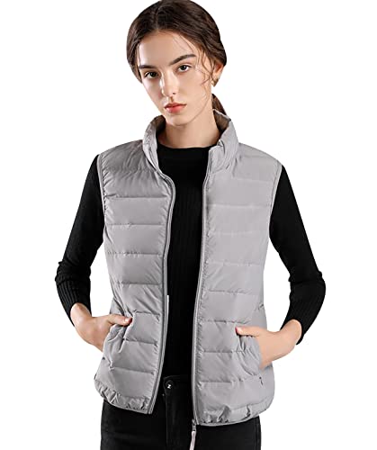 Daunenweste Damen Leicht Leichte Steppweste Damen Puffer Weste Daunen Damen Daun Weste Ärmellose Daunenjacke Jacke Ärmellos Damen Westen Frauen Wattierte Damenweste Down Vest Women Oversize Grau M von Peuignao