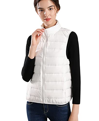 Daunenweste Damen Leicht Leichte Steppweste Damen Puffer Weste Daunen Damen Daun Weste Ärmellose Daunenjacke Jacke Ärmellos Damen Westen Frauen Wattierte Damenweste Down Vest Women Oversize Weiß M von Peuignao