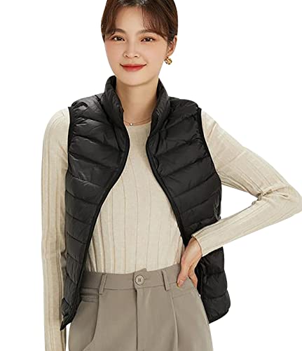 Daunenweste Damen Leicht Leichte Steppweste Damen Puffer Weste Daunen Damen Daun Weste Ärmellose Daunenjacke Jacke Ärmellos Westen Frauen Stepp Damen Weste Down Vest Women Große Größen Schwarz XL von Peuignao