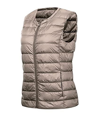 Daunenweste Damen Leicht Leichte Steppweste Damen Puffer Weste Daunen Damen Daun Weste Ärmellose Daunenjacke Jacke Damenwesten Ärmellos Westen Frauen Stepp Damen Weste Oversize Große Größen Khaki 5XL von Peuignao