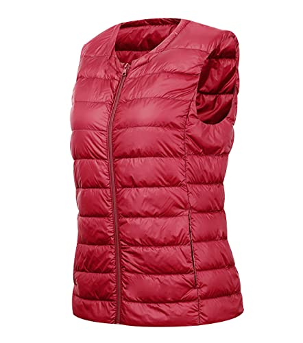 Daunenweste Damen Leicht Leichte Steppweste Damen Puffer Weste Daunen Damen Daun Weste Ärmellose Daunenjacke Jacke Damenwesten Ärmellos Westen Frauen Stepp Damen Weste Oversize Große Größen Rot 6XL von Peuignao