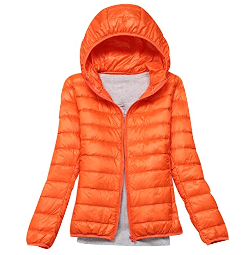 Federleichte Daunenjacke Damen Leichte Steppjacke Damen Leicht Puffer Jacke Mantel Daunenmantel Leichter Steppmantel Damen Down Jacket Women Gesteppte Jacke Daunen Ultraleicht Faltbar Damen Orange von Peuignao