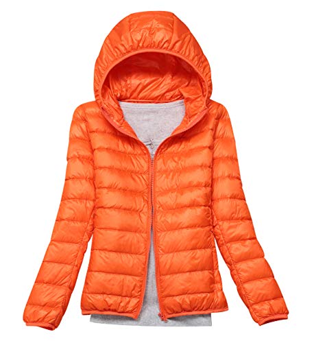 Federleichte Daunenjacke Damen Leichte Steppjacke Damen Leicht Puffer Jacke Mantel Daunenmantel Leichter Steppmantel Damen Down Jacket Women Gesteppte Jacke Daunen Ultraleicht Faltbar Damen Orange von Peuignao