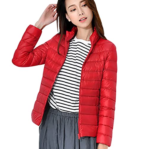 Federleichte Daunenjacke Damen Leichte Steppjacke Damen Leicht Puffer Jacke Mantel Daunenmantel Leichter Steppmantel Damen Down Jacket Women Gesteppte Jacke Daunen Ultraleicht Faltbar Damen Rot von Peuignao