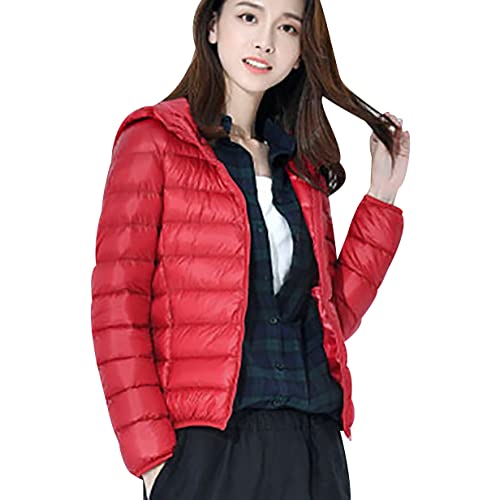 Federleichte Daunenjacke Damen Leichte Steppjacke Damen Leicht Puffer Jacke Mantel Daunenmantel Leichter Steppmantel Damen Down Jacket Women Gesteppte Jacke Daunen Ultraleicht Faltbar Damen Rot von Peuignao