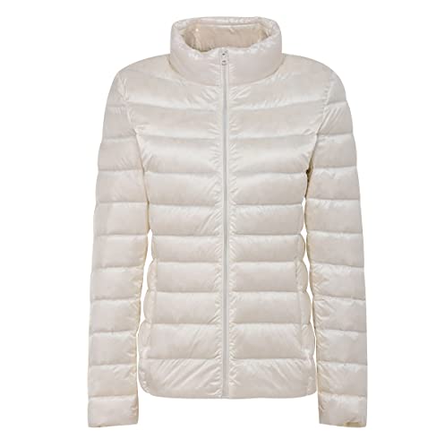 Federleichte Daunenjacke Damen Leichte Steppjacke Damen Leicht Puffer Jacke Mantel Daunenmantel Leichter Steppmantel Damen Down Jacket Women Gesteppte Jacke Daunen Ultraleicht Faltbar Damen Weiß von Peuignao