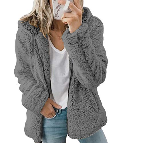 Fleecejacke Damen Stehkragen Fleecejacken Damen Teddy Fleece Mantel Damen Teddyfleece Jacke Vliesjacke Damen Winter Fleecemantel Damen Fleece Jacke Fleecejacke Frauen Oversize Vlies Mantel Grau XL von Peuignao