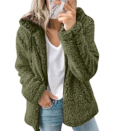 Fleecejacke Damen Stehkragen Fleecejacken Damen Teddy Fleece Mantel Damen Teddyfleece Jacke Vliesjacke Damen Winter Fleecemantel Damen Fleece Jacke Fleecejacke Frauen Oversize Vlies Mantel Grün M von Peuignao