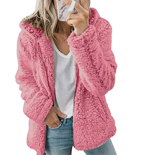 Fleecejacke Damen Stehkragen Fleecejacken Damen Teddy Fleece Mantel Damen Teddyfleece Jacke Vliesjacke Damen Winter Fleecemantel Damen Fleece Jacke Fleecejacke Frauen Oversize Vlies Mantel Rosa XL von Peuignao