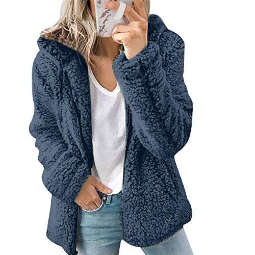 Fleecejacke Damen Stehkragen Fleecejacken Damen Teddy Fleece Mantel Damen Teddyfleece Jacke Vliesjacke Damen Winter Fleecemantel Damen Fleece Jacke Fleecejacke Frauen Oversize Vlies Mantel Warm Blau L von Peuignao