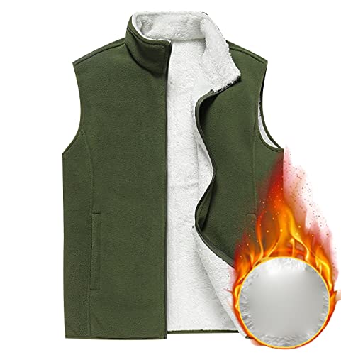 Fleeceweste Herren Winterweste Polar Fleece Weste Ärmellose Jacke Herren Westen Männer Warme Oversize Armellose Weste Herren Winter Herrenwesten Übergrößen Mann Herren-Westen Men Fleece Vest Grün 8XL von Peuignao