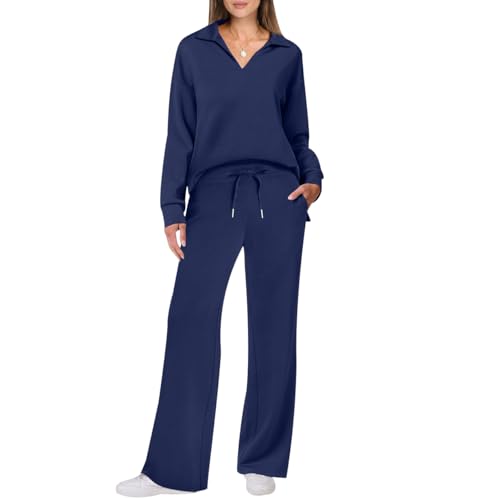 Freizeitanzug Damen Trainingsanzug Damen Loungewear Damen Set Jogginganzug Damen Set Hausanzug 2-Teilig Damen Tracksuit Jogginganzüge Damen Lang Große Größen Frauen Trainingsanzüge Damen Blau XL von Peuignao