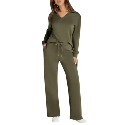 Freizeitanzug Damen Trainingsanzug Damen Loungewear Damen Set Jogginganzug Damen Set Hausanzug 2-Teilig Damen Tracksuit Jogginganzüge Damen Lang Große Größen Frauen Trainingsanzüge Damen Grün 3XL von Peuignao