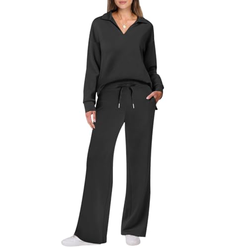 Freizeitanzug Damen Trainingsanzug Damen Loungewear Damen Set Jogginganzug Damen Set Hausanzug 2-Teilig Damen Tracksuit Jogginganzüge Damen Lang Große Größen Frauen Trainingsanzüge Damen Schwarz M von Peuignao