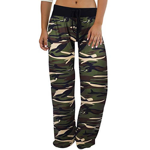 Freizeithose Camouflage Damen Leopard Lang Wide Leg Hose Damen Homewear Hose Haushosen Loungehose Yogahose Damen Hosen Weites Bein Lounge Hose Frauen Freizeit Hose Sporthose Pyjamahose Armee Grün M von Peuignao
