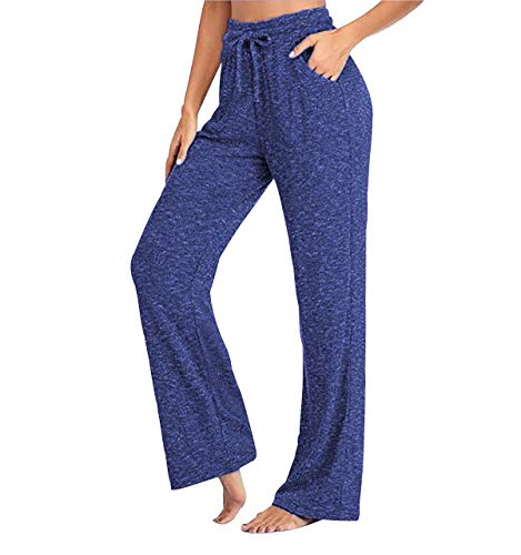 Freizeithose Damen Lang Wide Leg Hose Damen Homewear Hose Haushosen Loungehose Yogahose Damen Hosen Weites Bein Damen Lounge Hose Frauen Freizeit Damen Hose Sporthose Jogginghose Lockere Blau 5XL von Peuignao